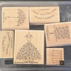 Stampin' Up! Blooming Happiness Wood Mounted Floral Stamp Cake Dress Birthday
